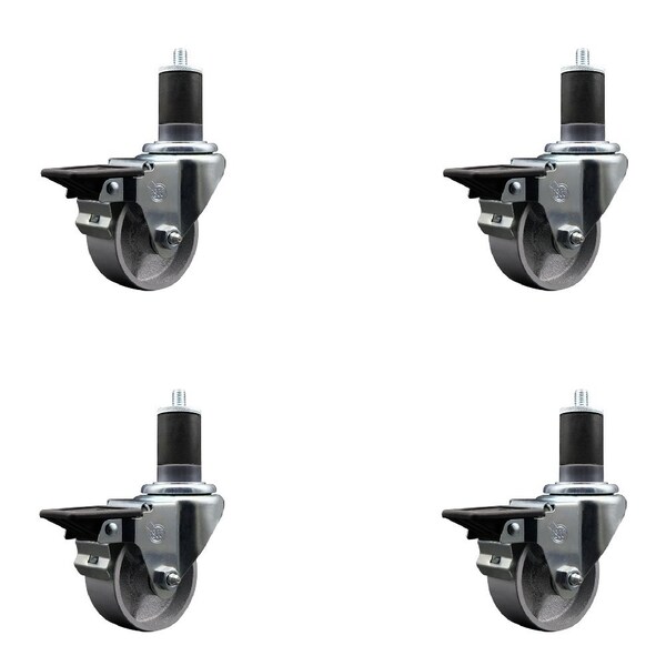 Service Caster 3'' Semi Steel Swivel 1-5/8'' Expanding Stem Caster Set with Brake, 4PK SCC-EX20S314-SSS-PLB-158-4 - main